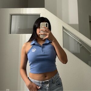 Blue Sleeveless Polo Top